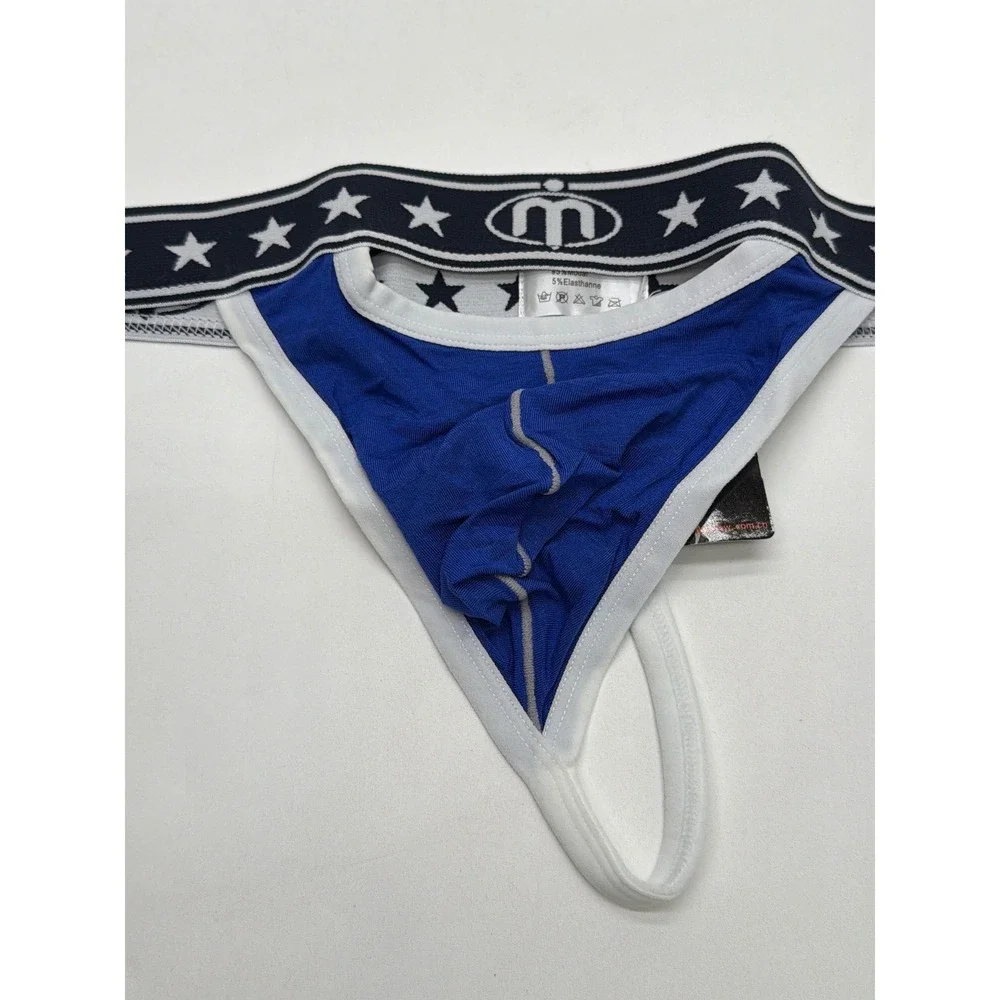 Manview Mens Blue Star Print Modal Low Rise Pouch Thong Underwear XL